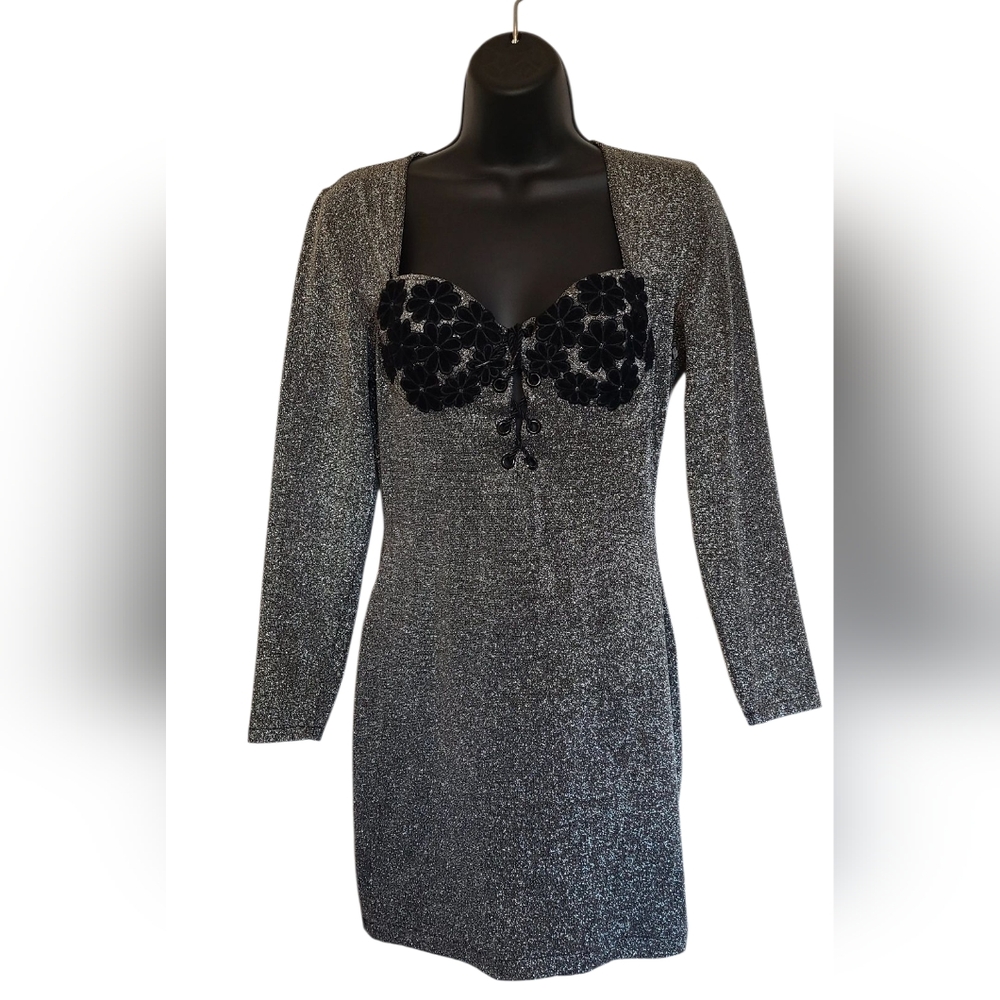 Sparkle Dress With Black Velvet Embellisments - Picture 2 of 6